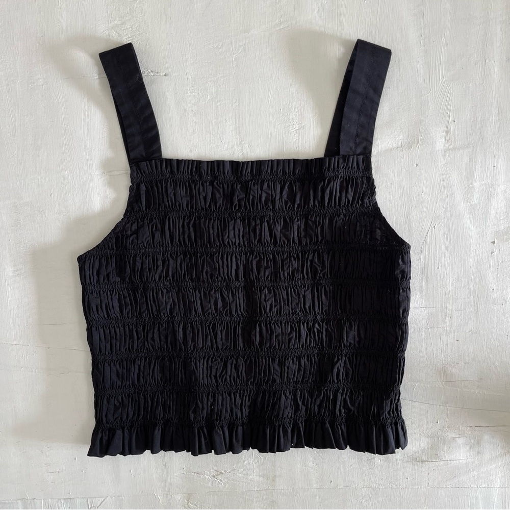 black smocked everlane top